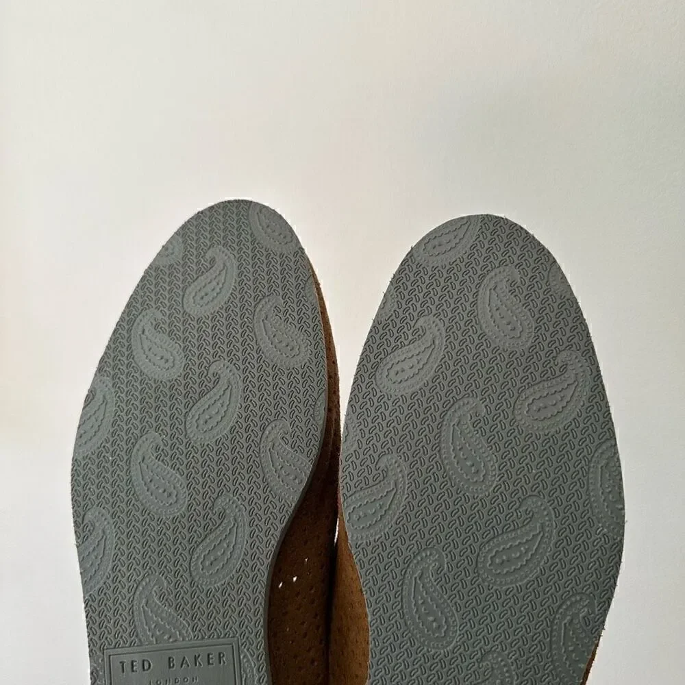 Ted Baker Men’s Oshua Perforated Suede Cognac Brown Leather Slip on Loafers
